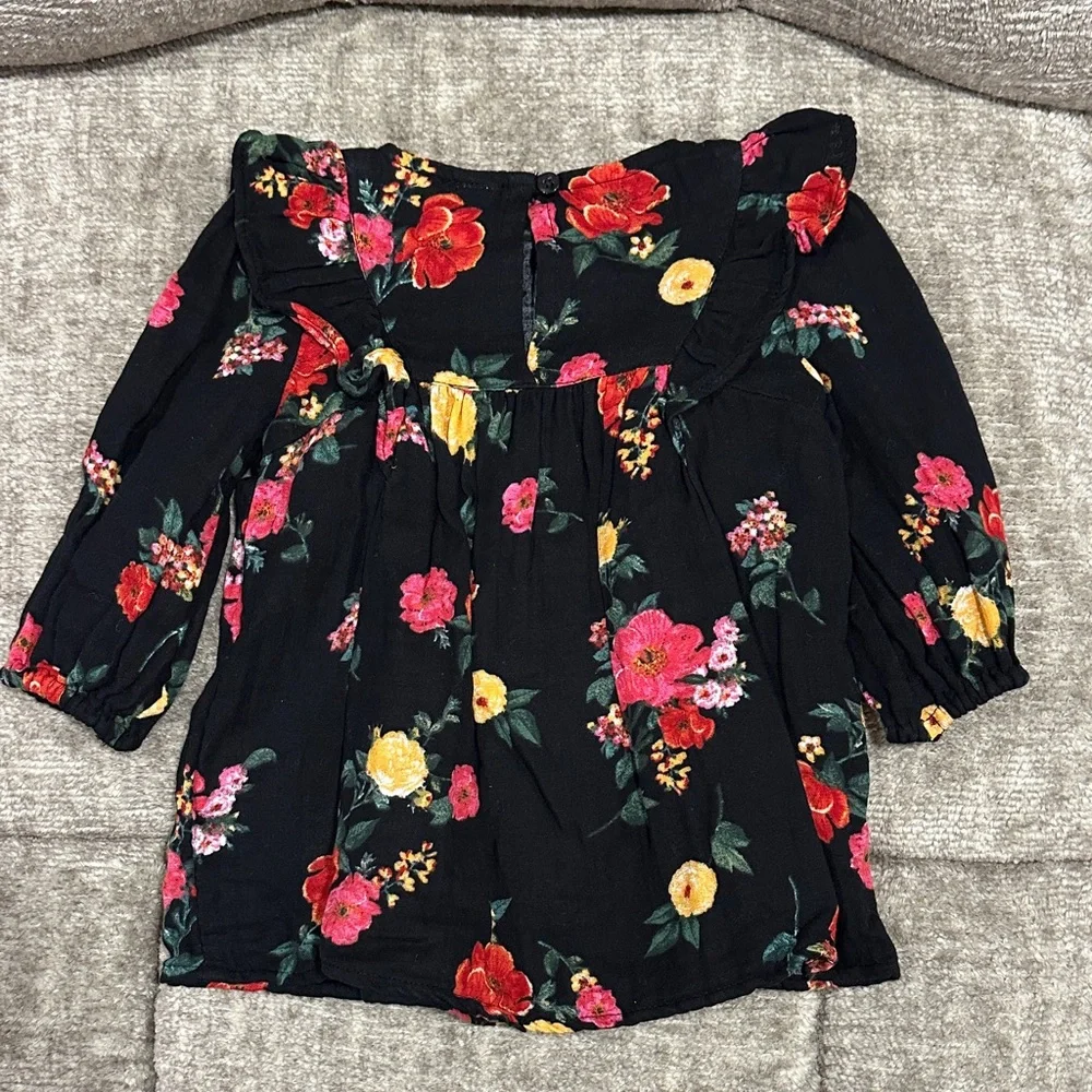 Old Navy Baby Girls Black Floral Ruffle Swing Dress 6-12M